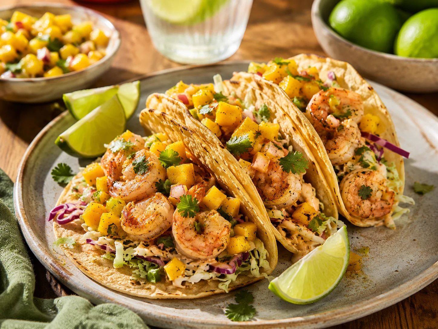 Reketaco med mangosalsa og lime