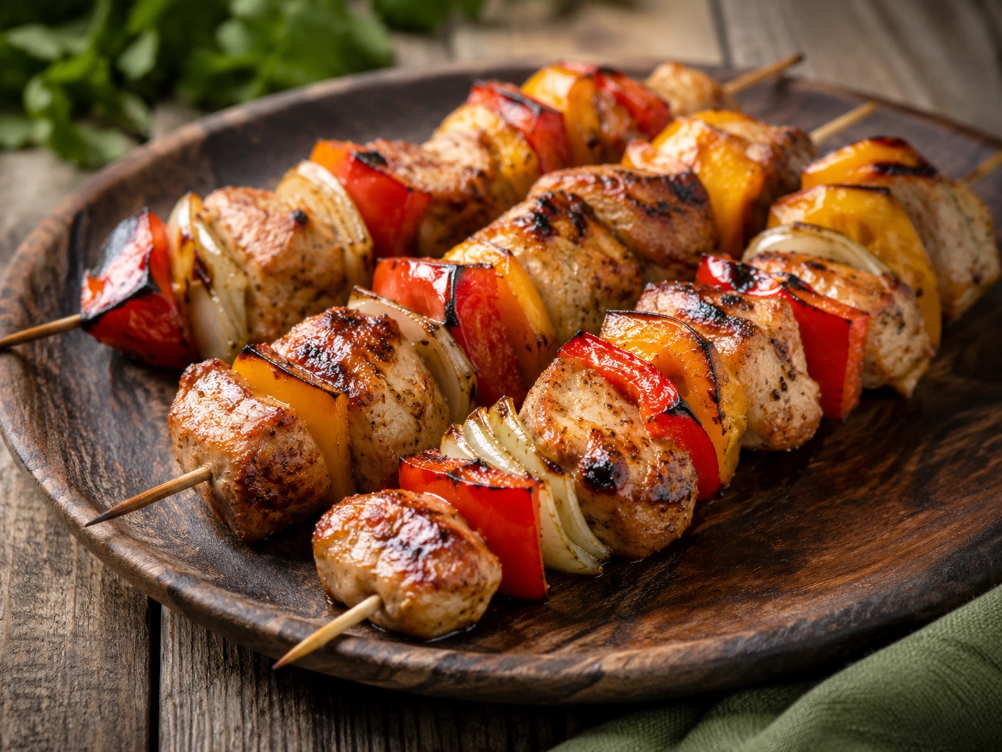 Grillspyd med svin, paprika og løk